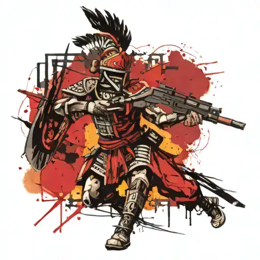 Mayan warrior shooting down a Spanish soldier tattoo design idea