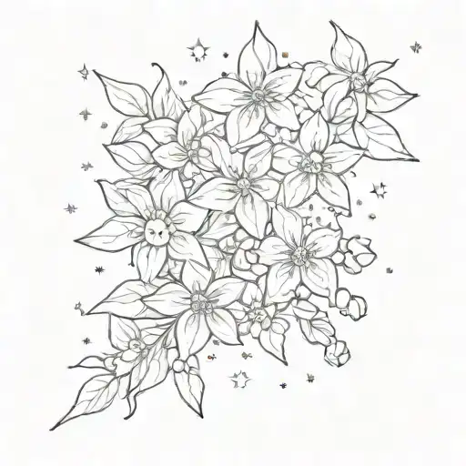 pleiades constellation with flowers tattoo design idea