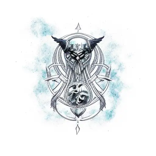Odin with Yggdrasil and ravens tattoo design idea
