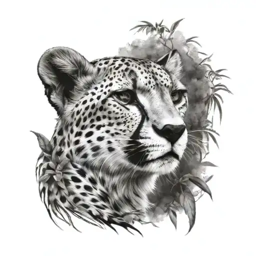 cheetah made from African trees and plants black and white tattoo tattoo design idea
