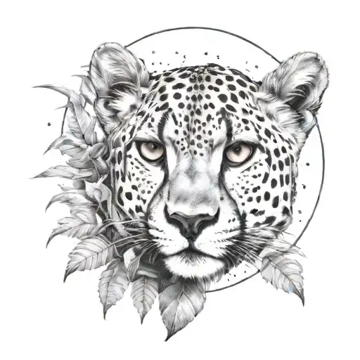cheetah eyes hiding behind jungle plants under stars at night tattoo design idea