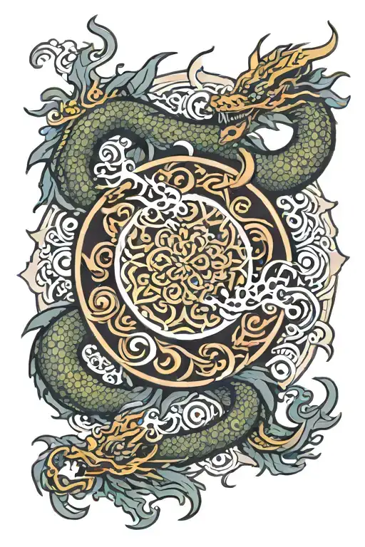 mandala with japanese dragon tattoo design idea