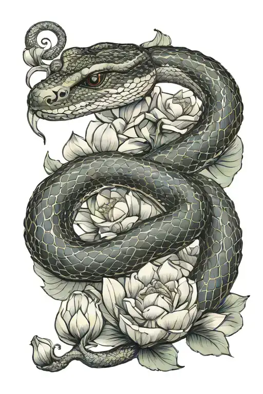 eternity snake eating it's tail figure 8 on lotus flowers tattoo design idea