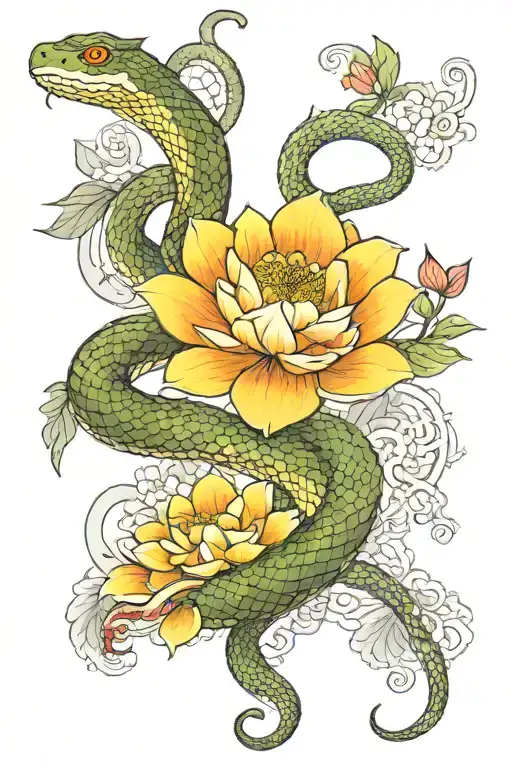 eternity snake figure 8 on lotus flowers growing tattoo design idea