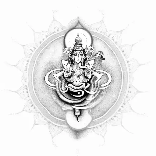 shiva ganpati hibiscous kailash trishul tattoo design idea