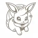eevee hugging a small mahjong tile drawing tattoo design idea