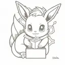 eevee hugging a small mahjong tile drawing tattoo design idea