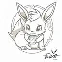 eevee hugging a small mahjong tile drawing tattoo design idea