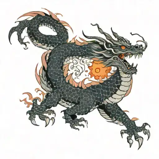 dragon breathing fire on a mountain tattoo design idea