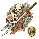 skull knight katana sword tattoo design idea