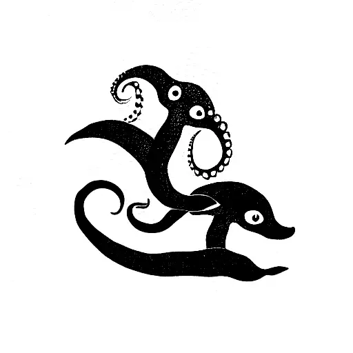 octopus hiding orca and dolphin tattoo design idea