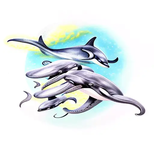 octopus hiding orca and dolphin tattoo design idea