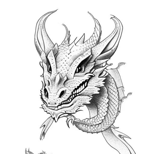 dragon with rabbit and roses tattoo design idea