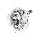 A rap-inspired tattoo featuring a microphone and a lion in a fierce battle for dominance tattoo design idea