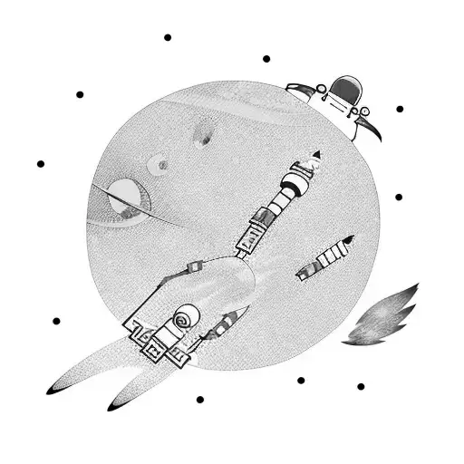 Astronaut floating in space with a trail of colorful birds flying around tattoo design idea