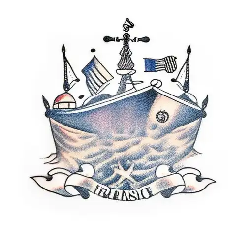 black ink french boat  tattoo design idea