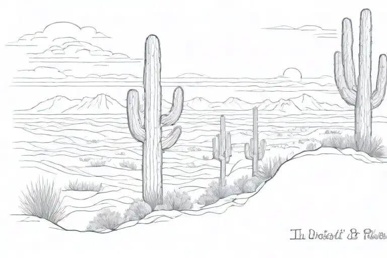 one desert pillar, hand letter "I'll be seeing you" in written text,  one singular saguaro cactus tattoo design idea