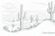 one desert pillar, hand letter "I'll be seeing you" in written text,  one singular saguaro cactus tattoo design idea