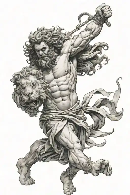 greek god hercules with lion head tattoo design idea