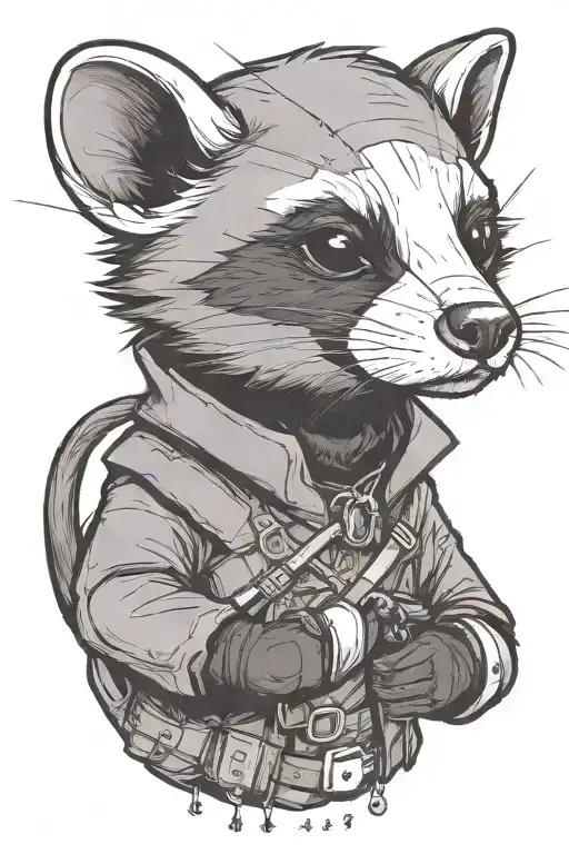 a ferret styled as assassin and imperceptible assassins creed game logo tattoo design idea