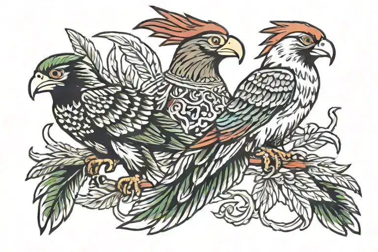 cowboy, indian, pirate, flying cardinal, flying seahawk tattoo design idea