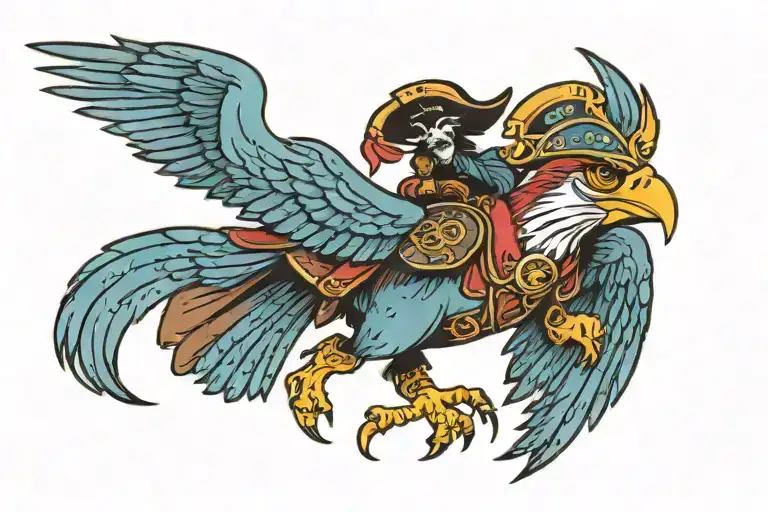 cowboy, indian, pirate, flying cardinal, flying seahawk tattoo design idea