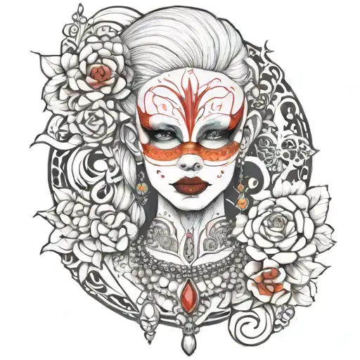 albino girl in mask with jewels tattoo design idea