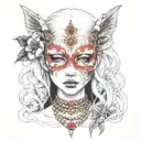 albino girl in mask with jewels tattoo design idea