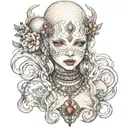 albino girl in mask with jewels tattoo design idea