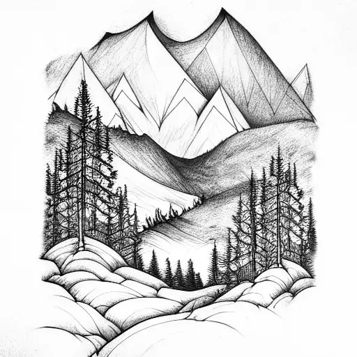 forest and mountain tattoo design idea