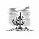 saguaro cactus on a desert landscape with a roadrunner and coyote silhouette  tattoo design idea