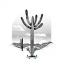 saguaro cactus on a desert landscape with a roadrunner and coyote silhouette  tattoo design idea