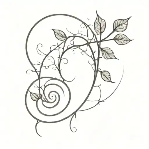 fibonacci sequence spiral with the proper numbers featuring leaves or thorns tattoo design idea