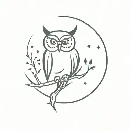 moon and owl black and white tattoo design idea