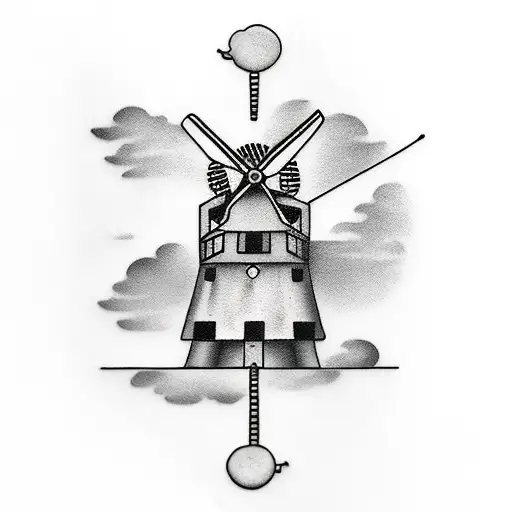 sesplate windmill with clouds tattoo design idea