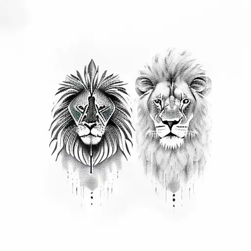 A lion and a spartan standing side by side, representing strength and courage tattoo design idea