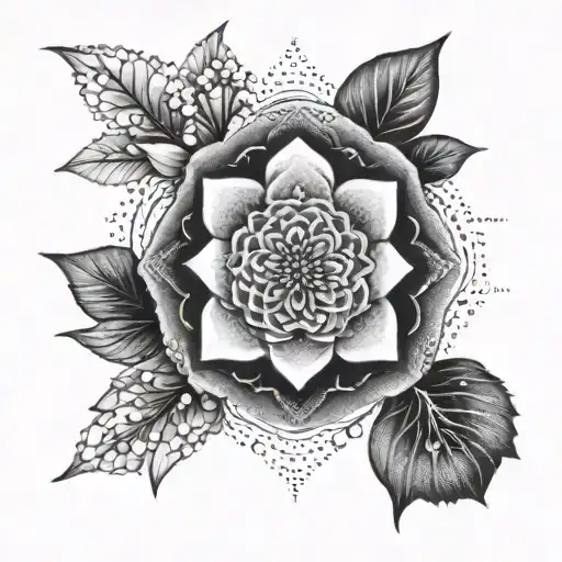 A dotwork mandala design incorporating cherry blossom petals and Japanese geometric patterns tattoo design idea