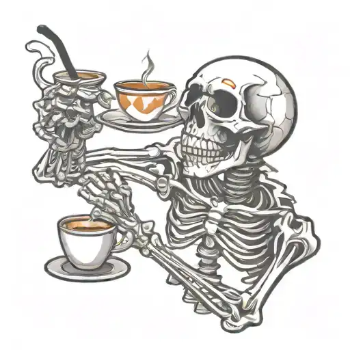 skeleton drinking coffee tattoo design idea