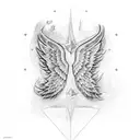 two expanded wings with a david 5 corner star in the middle tattoo design idea