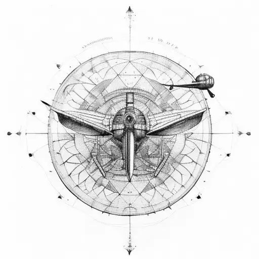 Blueprint of a flying machine in the style of Leonardo da Vinci tattoo design idea