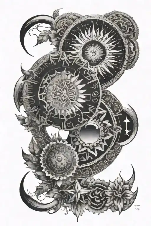 libra mandala sun moon shin tattoo design idea