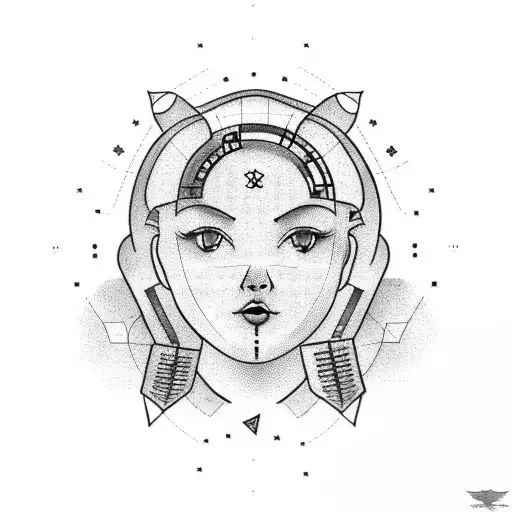 An IT-themed tattoo featuring a girl surrounded by binary code and demonic symbols tattoo design idea