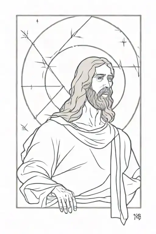"Create a minimalistic fine line tattoo design for a man's forearm, depicting the story of Jesus from the perspective of tattoo design idea