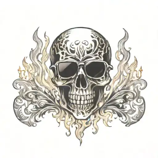 Skull, death, flames, sunglasses tattoo design idea