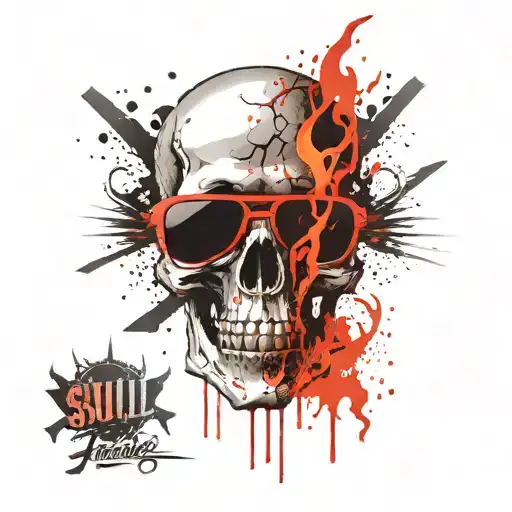 Skull, death, flames, sunglasses tattoo design idea