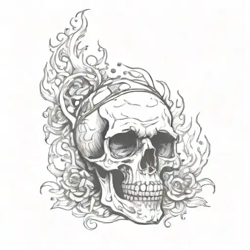 Skull, death, flames, sunglasses tattoo design idea