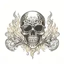 Skull, death, flames, sunglasses tattoo design idea