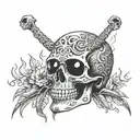 Skull, death, flames, sunglasses tattoo design idea