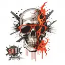 Skull, death, flames, sunglasses tattoo design idea