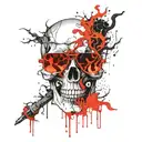 Skull, death, flames, sunglasses tattoo design idea